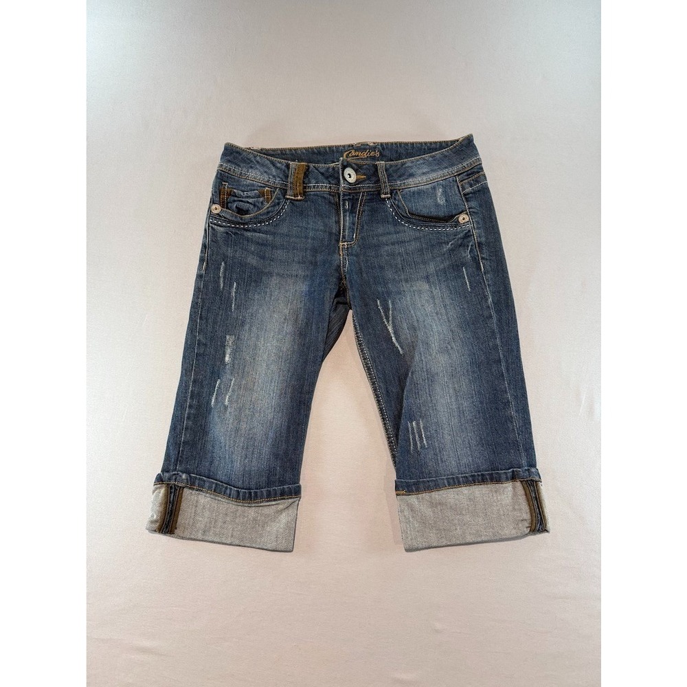 Candie's Y2K Denim Capris Womens Size 5 Distressed Cuffed Jean
